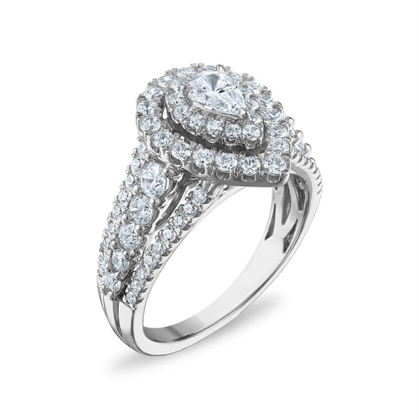 1-1/2 CTW Natural Diamond Halo Engagement Pear Shape Ring in 10KT White Gold