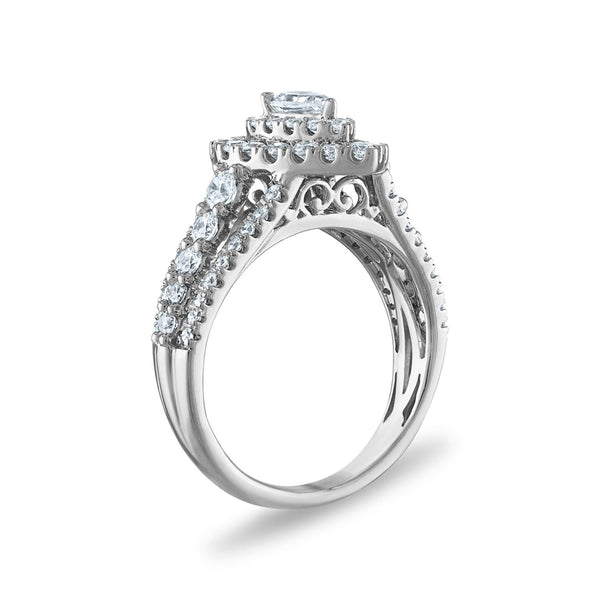 1-1/2 CTW Natural Diamond Halo Engagement Pear Shape Ring in 10KT White Gold