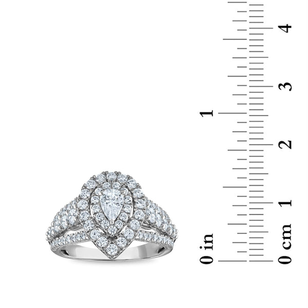 1-1/2 CTW Natural Diamond Halo Engagement Pear Shape Ring in 10KT White Gold