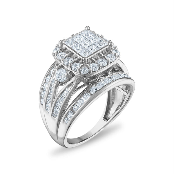 2 CTW Natural Diamond Halo Cluster Engagement Cushion Shape Ring in 10KT White Gold