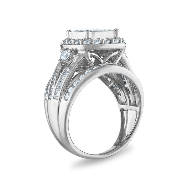 2 CTW Natural Diamond Halo Cluster Engagement Cushion Shape Ring in 10KT White Gold