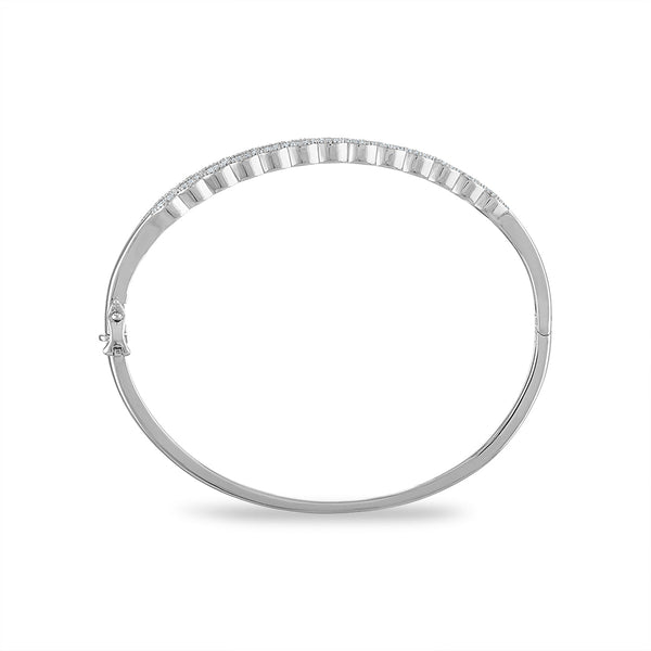 1/2 CTW Natural Diamond Bangle Round & Baguette Bracelet in Sterling Silver
