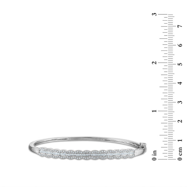 1/2 CTW Natural Diamond Bangle Round & Baguette Bracelet in Sterling Silver