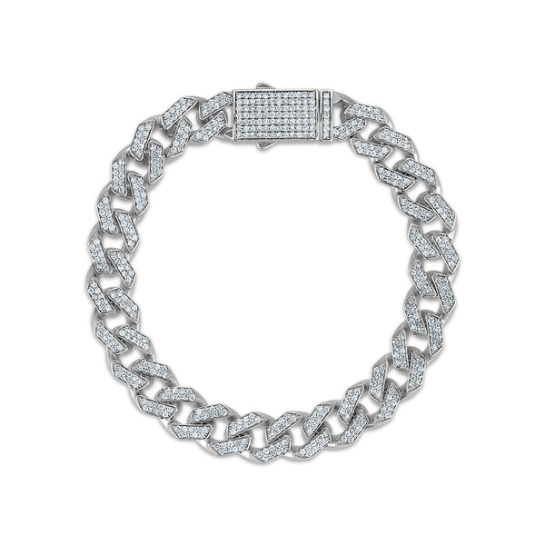 White Diamond Cuban Link Bracelet in 925 Silver