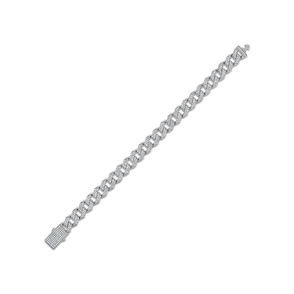 White Diamond Cuban Link Bracelet in 925 Silver