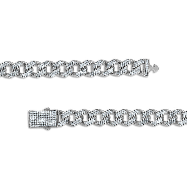 White Diamond Cuban Link Bracelet in 925 Silver