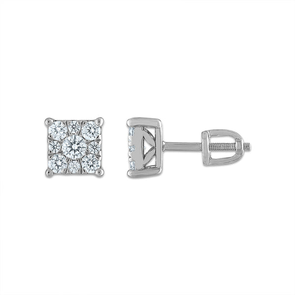 EcoLove 3/4 CTW Lab Grown Diamond Cluster Stud Earrings in 14KT White Gold