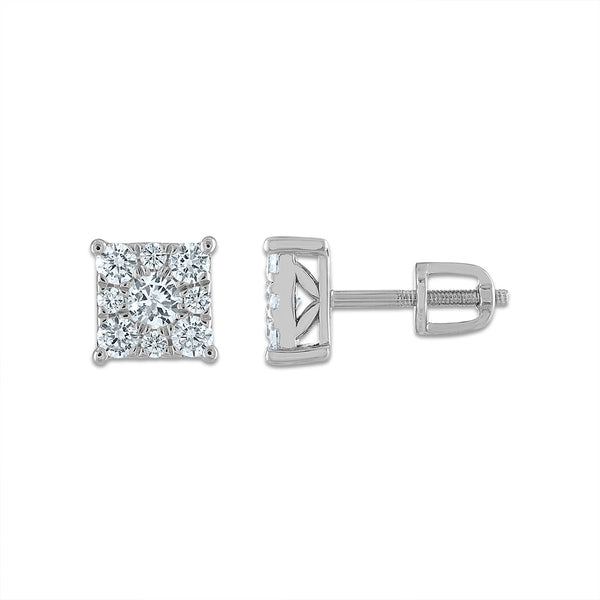 EcoLove 1 CTW Lab Grown Diamond Cluster Stud Earrings in 14KT White Gold