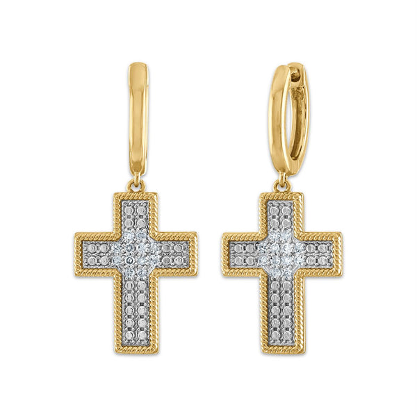 White Diamond Cross Earrings in 925 Silver
