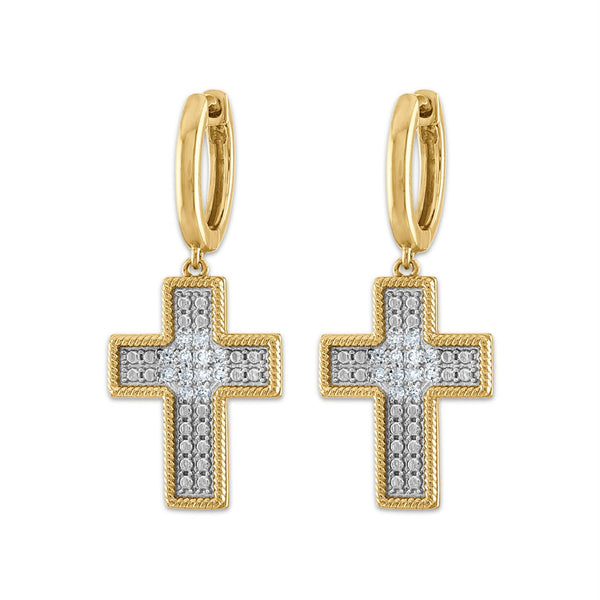 White Diamond Cross Earrings in 925 Silver