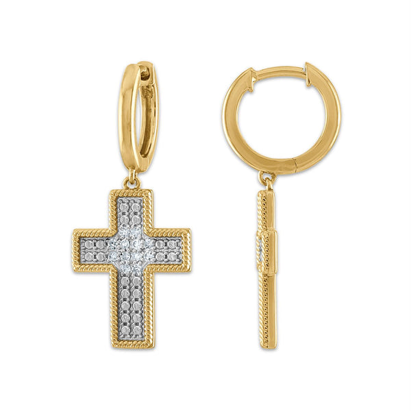 White Diamond Cross Earrings in 925 Silver