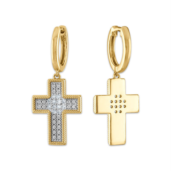 White Diamond Cross Earrings in 925 Silver