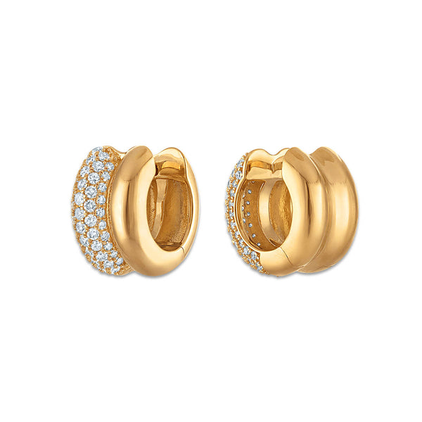 White Diamond Huggie Earrings in 925 Silver