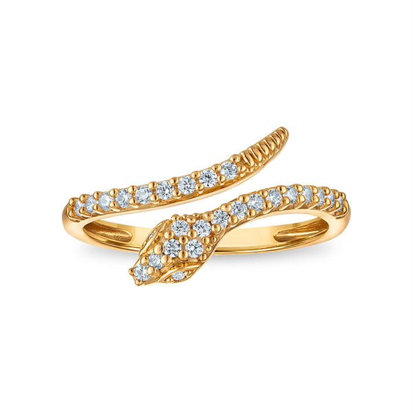 White Diamond Snake Ring in 10KT Gold