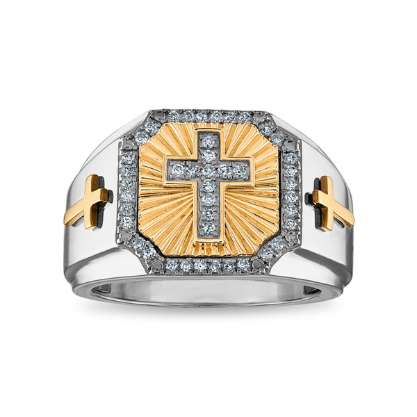 EcoLove 1/4 CTW Lab Grown Diamond Cross Ring in Two-Tone Sterling Silver