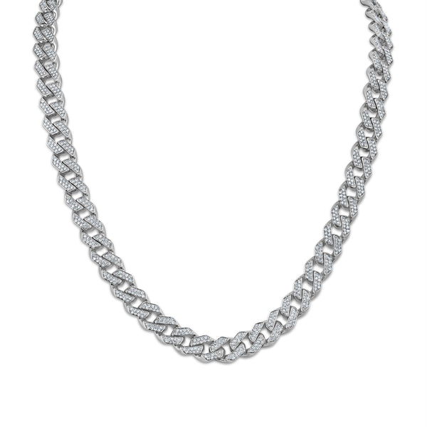 White Diamond Cuban Link Necklace in 925 Silver