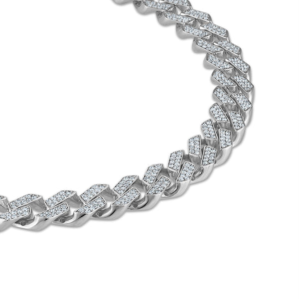 White Diamond Cuban Link Necklace in 925 Silver