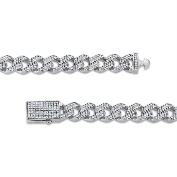 White Diamond Cuban Link Necklace in 925 Silver