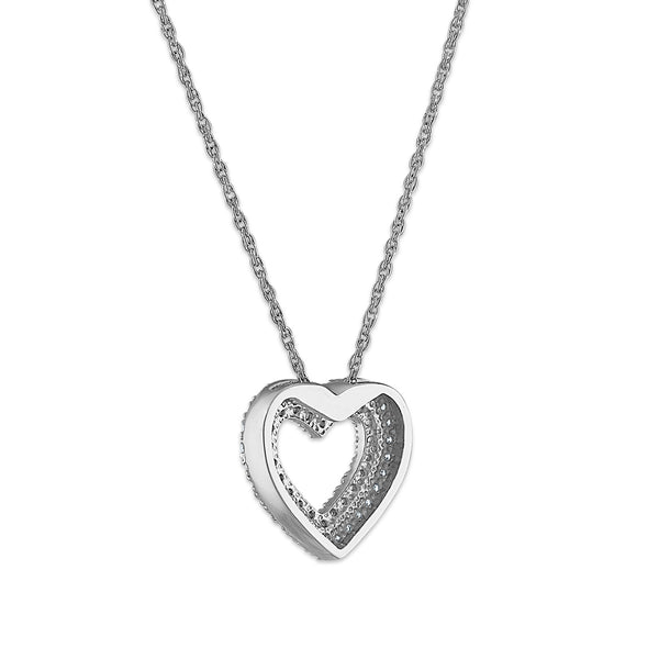 EcoLove 1/4 CTW Lab Grown Diamond Double Row 18-inch Heart Pendant in Rhodium Plated Sterling Silver