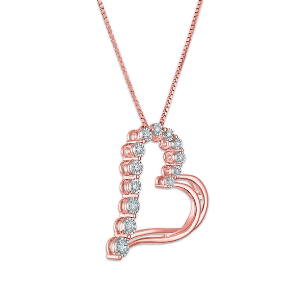 EcoLove 1/4 CTW Lab Grown Diamond 18-inch Heart Pendant in Rose Gold Plated Sterling Silver