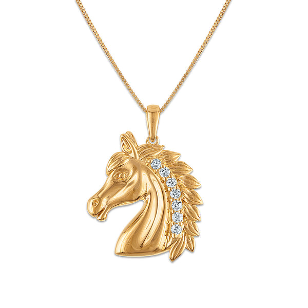 EcoLove 1/6 CTW Lab Grown Diamond 18-inch Horse Pendant in Yellow Gold Plated Sterling Silver