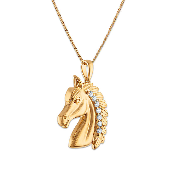 EcoLove 1/6 CTW Lab Grown Diamond 18-inch Horse Pendant in Yellow Gold Plated Sterling Silver