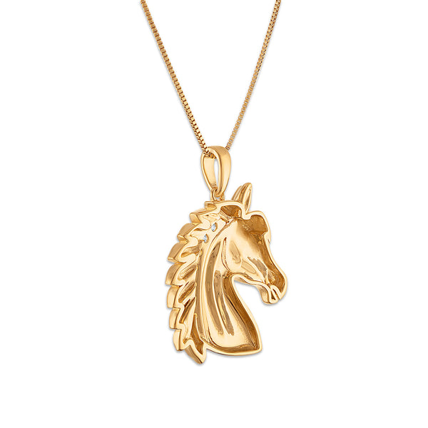 EcoLove 1/6 CTW Lab Grown Diamond 18-inch Horse Pendant in Yellow Gold Plated Sterling Silver
