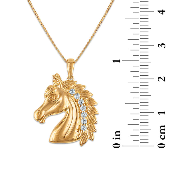 EcoLove 1/6 CTW Lab Grown Diamond 18-inch Horse Pendant in Yellow Gold Plated Sterling Silver