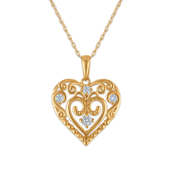 White Diamond Hearts & Symbols Pendant in 10KT Gold