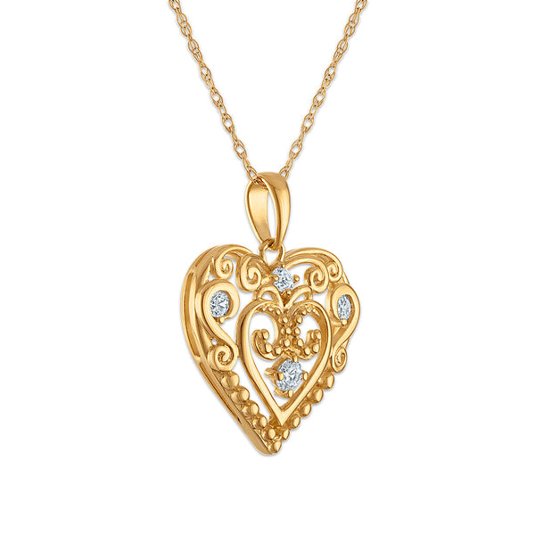 White Diamond Hearts & Symbols Pendant in 10KT Gold