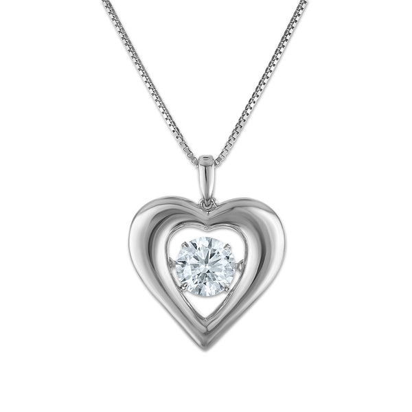 White Diamond Heart Pendant in 925 Silver
