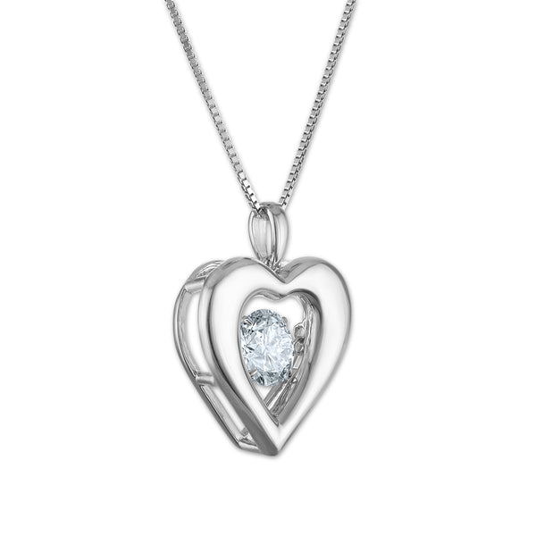 White Diamond Heart Pendant in 925 Silver