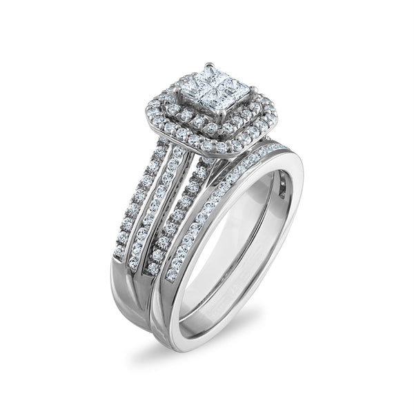 EcoLove 1 CTW Lab Grown Diamond Halo Bridal Set in 10KT White Gold
