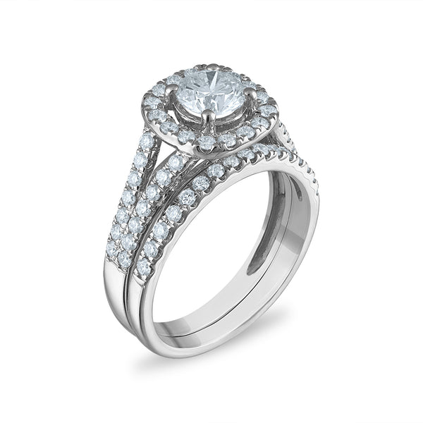 EcoLove 1 3/4 CTW Lab Grown Diamond Halo Bridal Set in 10KT White Gold