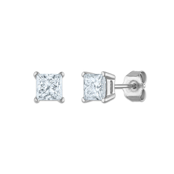 EcoLove 1 CTW Princess Cut Lab Grown Diamond Stud Earrings in Sterling Silver