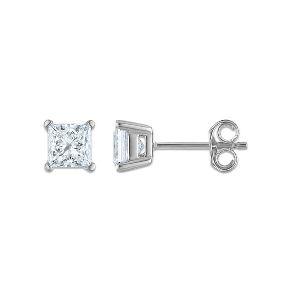 EcoLove 1 CTW Princess Cut Lab Grown Diamond Stud Earrings in Sterling Silver