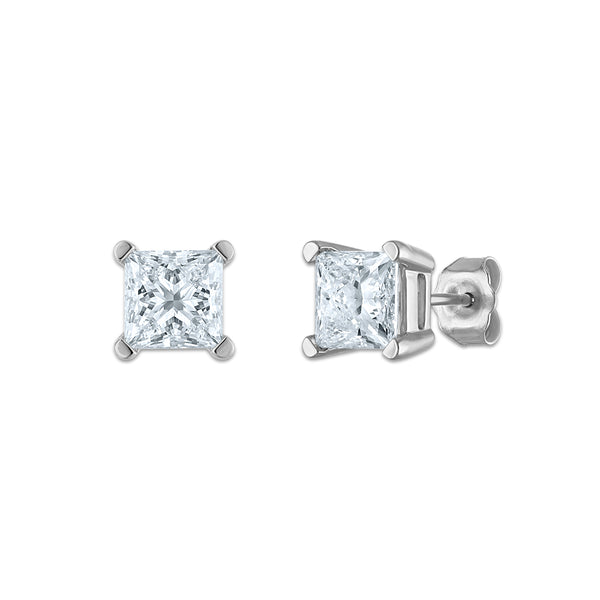 EcoLove 2 CTW Princess Cut Lab Grown Diamond Stud Earrings in Sterling Silver
