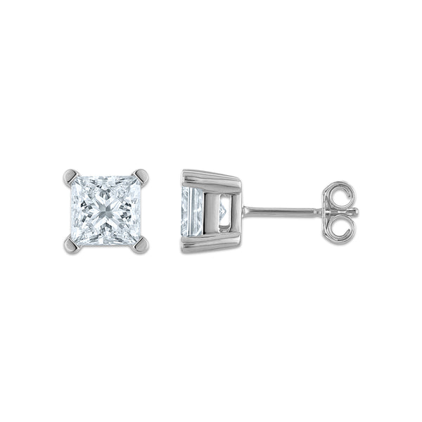 EcoLove 2 CTW Princess Cut Lab Grown Diamond Stud Earrings in Sterling Silver