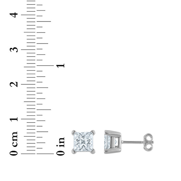 EcoLove 2 CTW Princess Cut Lab Grown Diamond Stud Earrings in Sterling Silver