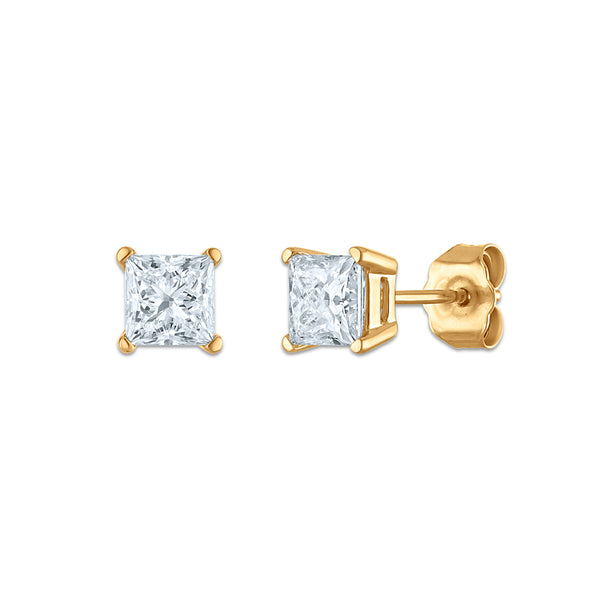 EcoLove 1 CTW Princess Cut Lab Grown Diamond Stud Earrings in 14KT Gold Vermeil