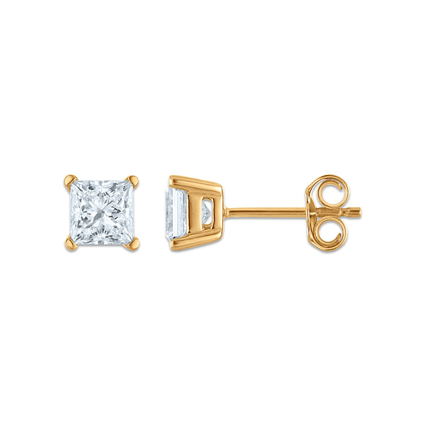 EcoLove 1 CTW Princess Cut Lab Grown Diamond Stud Earrings in 14KT Gold Vermeil