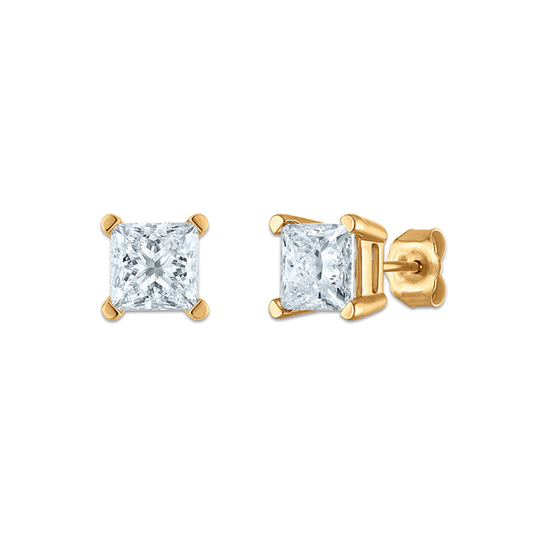 EcoLove 2 CTW Princess Cut Lab Grown Diamond Stud Earrings in 14KT Gold Vermeil