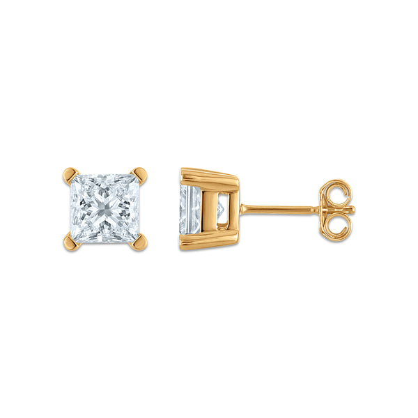EcoLove 2 CTW Princess Cut Lab Grown Diamond Stud Earrings in 14KT Gold Vermeil
