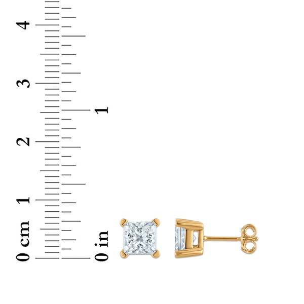 EcoLove 2 CTW Princess Cut Lab Grown Diamond Stud Earrings in 14KT Gold Vermeil