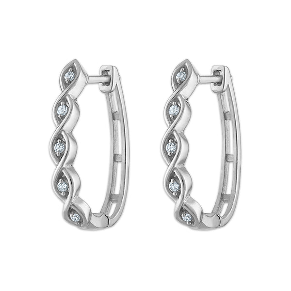 White Diamond Hoop Earrings in 925 Silver