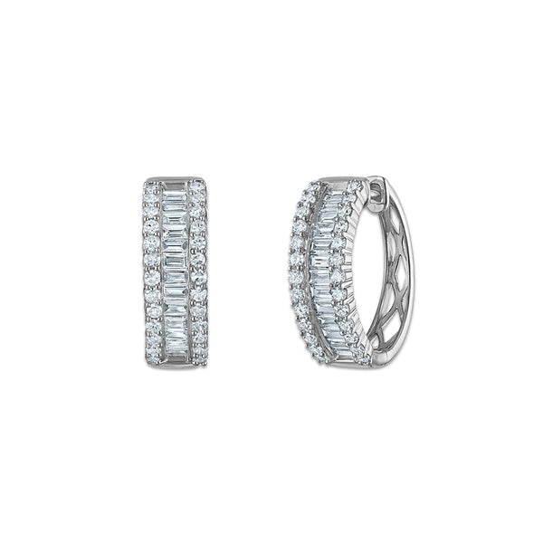 White Diamond Hoop Earrings in 925 Silver