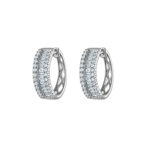 White Diamond Hoop Earrings in 925 Silver