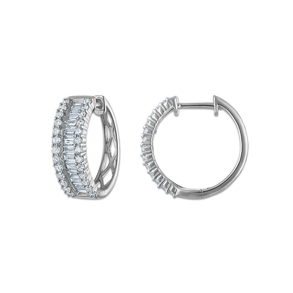 White Diamond Hoop Earrings in 925 Silver