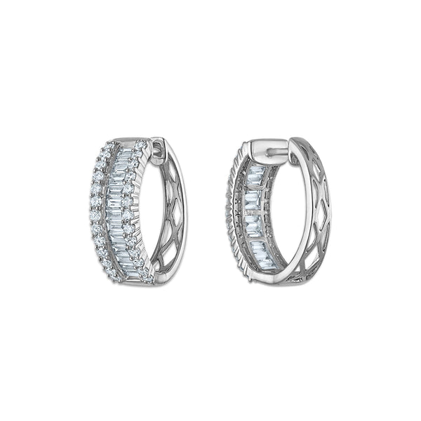 White Diamond Hoop Earrings in 925 Silver