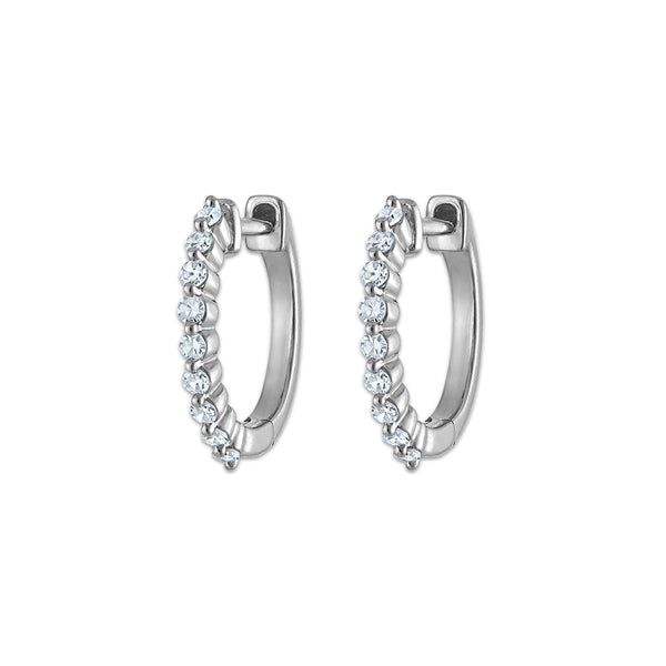 White Diamond Hoop Earrings in 925 Silver